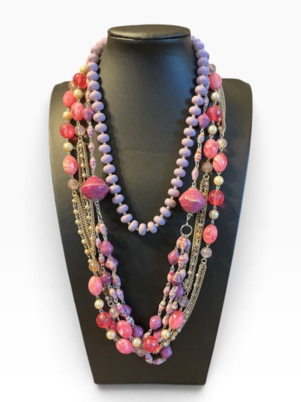 3 Unsigned Necklaces Lot Acrylic Plastic Purple Geometric Mixed Materials